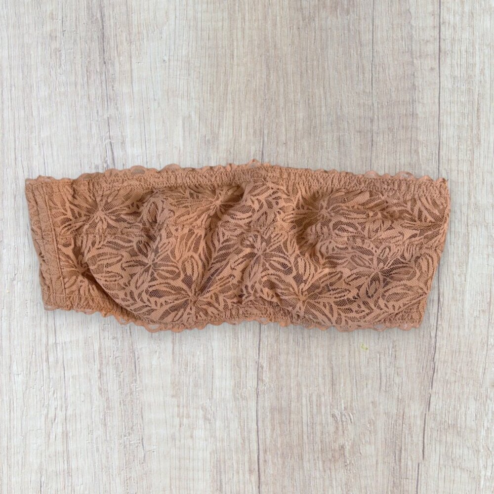 Aerie Lace Bandeau Strapless Bra Nude Tan 36D Underwire Lined Bralette